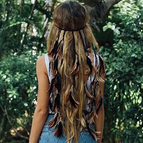 Runmi Boho-Feder-Stirnband, lange Quaste, Kopfschmuck, verstellbare Haarbänder, Festival-Haarschmuck für Frauen und Mädchen