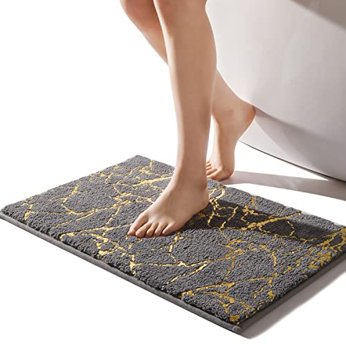 QJHOMO Badematte rutschfest waschbar Badvorleger, grau Badezimmerteppich, Gold dekorativer Teppich Luxus Bad Accessoires, weich Mikrofaser saugstark Badteppich für Badezimmer Badewanne, 40x60 cm