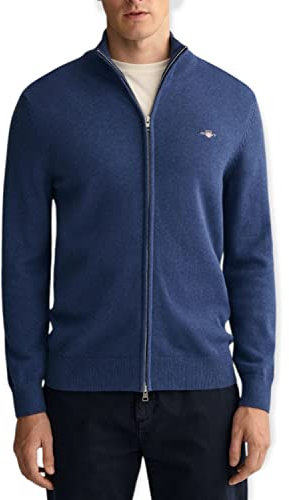 GANT Herren Casual Cotton Zip Cardigan BAUMWOLLSTRICKJACKE MIT REIßVERSCHLUSS, Dark JEANSBLUE Melange, L