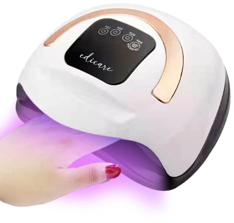 Edicare, Lampada UV Led Unghie, Luce Led, Veloce, 168W, UV, Asciugatrice per Unghie Semipermanente, Apparecchio Professionale, con Timer, Display Digitale LCD e Sensore Automatico (Oro)
