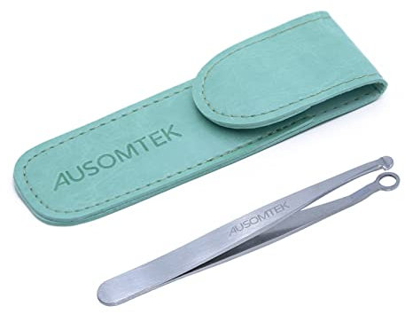 Pinzette zum Trimmen von Nasen- und Ohrenhaaren, Augenbrauen-Pflegeschere, Wimpernknipser, Edelstahl-Pflegeschere, sicherer runder Kopf, für Männer und Frauen (cyanfarbenes PU-Gehäuse)