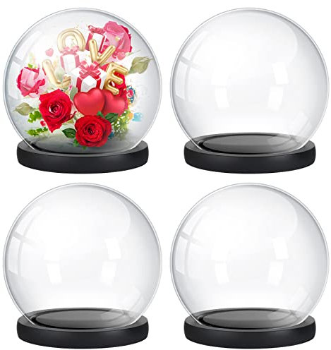 Tuanse 4 Stück Andenken-Globus-Vitrine 15.2 cm Glaskuppel DIY Schneekugeln klar Handwerk mit Holzsockel Display Globe Kit befüllbare Ornamente für Weihnachten, Halloween, Büro, Heimdekoration
