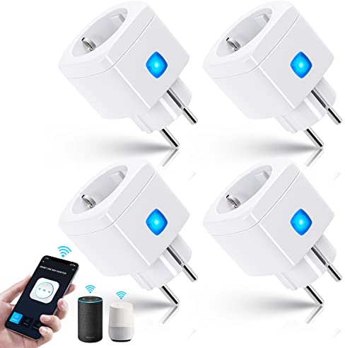 Aigostar Alexa Enchufe Inteligente Wi-Fi, Mini Smart Plug 10A 2300W no necesita HUB. con Control Remoto AigoSmart App and Voz, Compatible con Alexa y Google Home, Blanco 4 Unidads