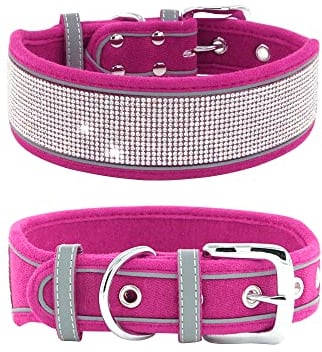 haoyueer Hundehalsband mit Strasssteinen, schillernd, funkelnd, weiches Wildleder, reflektierend, für große und mittelgroße Hunde (S: 30,5–38,1 cm, Hot Pink)