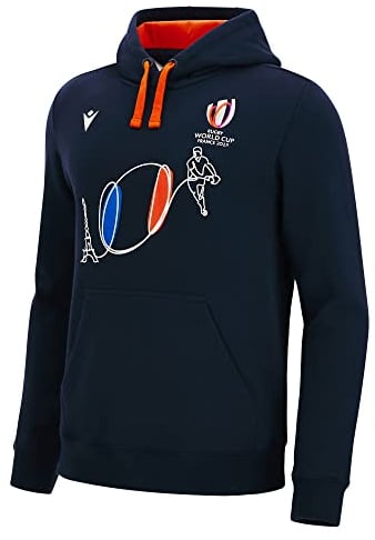 Macron Kapuzenpullover, Erwachsene, Frankreich, Rugby, World Cup 2023, offizielles Lizenzprodukt, blau, X-Large