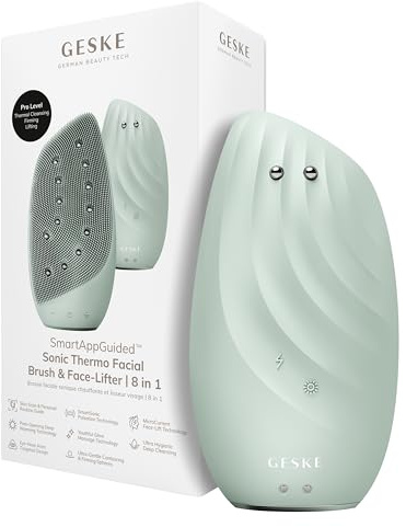 GESKE | SmartAppGuided™ Sonic Thermo Facial Brush & Face-Lifter | 8 in 1 | Hautreinigung & gegen Falten | elektrische Reinigungsbürste aus Silikon | Gesichtsmassagegerät | Cleansing & Anti Aging