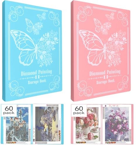 ZYNERY 2 Pack A3 Diamond Painting Storage Book, 60 Pages Art Portfolio Diamond Art Storage Large Art Folder - Suitable for 12x16 inch Diamond Painting (Pink + Blue)