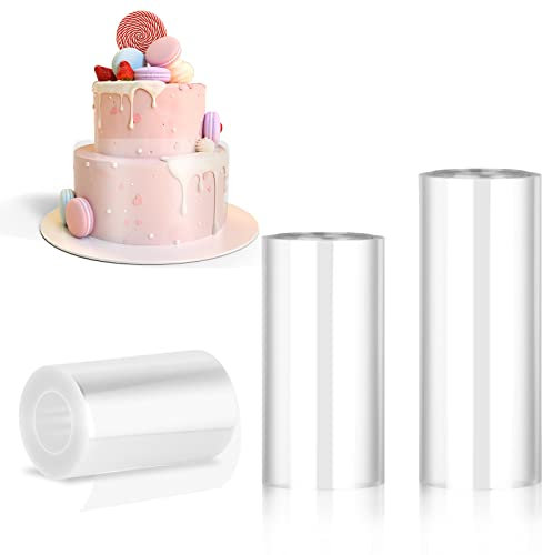 UKOFEW 3 Rolle Kuchen Kragen, Transparent Acetat Rolle, Acetat Rolle Verdicken, 8/10/12cm, für Tortendeko, Schokolade, Mousse, Kuchen, Dessertringe (10m)