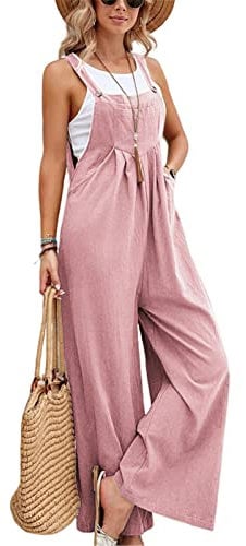 SotRong Dungarees for Women Uk Wide Leg Jumpsuit With Pocket Casual Sleeveless Strappy Culottes Bib Overall Loose Fit Baggy Fit Hippie Playsuits Summer Boho Romper Pink S