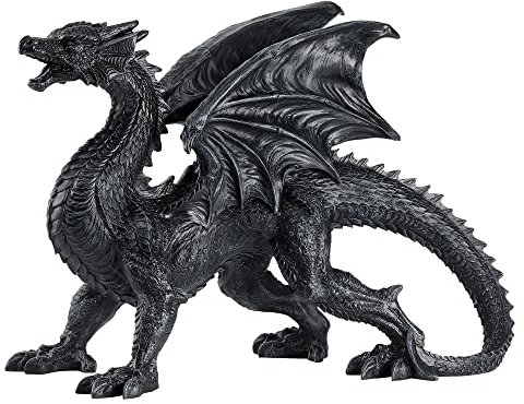 HEINBOW Große, gotische, mittelalterliche mythische Wächterfigur, brüllender geflügelter Drache, Statue, Fantasy-Dekoration, Tisch, Halloween-Dekoration, Harz, Zuhause, Schlafzimmer, Männerhöhle,