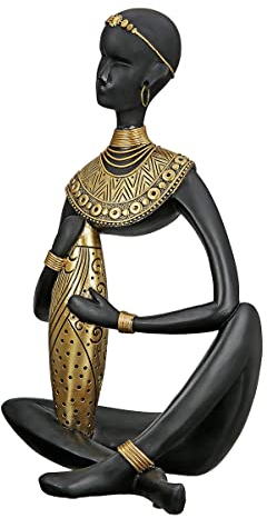 GILDE Deko Figur Skulptur aus Kunstharz - afrikanische Dekoration Safari - Farbe: schwarz Gold - Höhe 32,5 cm