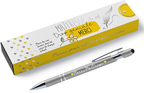 ÉNJA Création | Stylo Personnalisé En Métal Avec Stylet Pour Écran Tactile Et Sa Boîte Cadeau Offerte Et Son Fourreau Coulissant Personnalisé | Cadeau Prêt À Offrir Pour Maîtresse | École, Fête, Noël