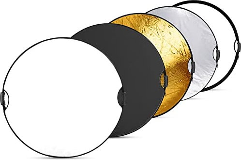 NEEWER 110cm Lichtreflektor mit Griff mit 3/8 Zoll Gewinde, 5-in-1 Faltbarer Scheibenlichtdiffusor, durchscheinend/Silber/Gold/Weiß/Schwarz für Fotografie-Beleuchtung, Außenbeleuchtung, RF-110II