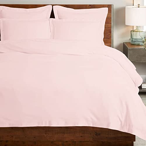 Pizuna Coton peigné Ensemble de Housse de Couette 240x220 cm 2 Personnes Rose Clair, 100% Coton Longue Tige 400 Fils Armure Satin, Housse de Couette de Luxe avec Fermeture à Boutons Rose Clair