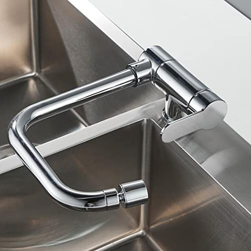 Vorfenster Küchenarmatur, Klappbarer Wasserhahn Küche Chrom Waschtischarmatur Messing Schwenkbar Wasser Kalt und Hei Spültischarmatur Unterfenster