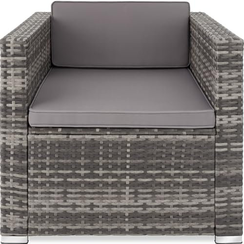 TecTake Fauteuil en rotin Lignano Chaise d'extérieur Relaxation diverses Couleurs (Gris) Regular