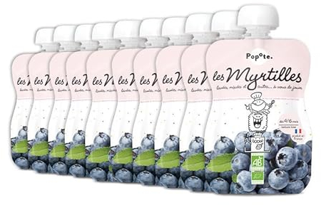 POPOTE - Purée de Myrtille BIO texture lisse dès 4/6 mois - Pack de 10 gourdes x 120g