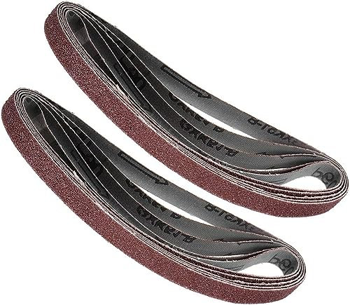 TA-VIGOR 10Pcs 13mm x 457mm Sanding Belt 60 Grit, 1/2 Inch X 18 Inch Aluminum Oxide Sandpaper Belts for Portable Strip Sander Wood Finishing Metal Drywall Polishing Sharpening Abrasive Paper