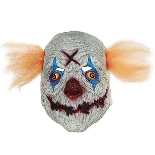 eBoutik Costume da Clown Spaventoso per Halloween da Adulto - Maschera in Lattice Realistica con Capelli e Bocca Cucita - Assassino