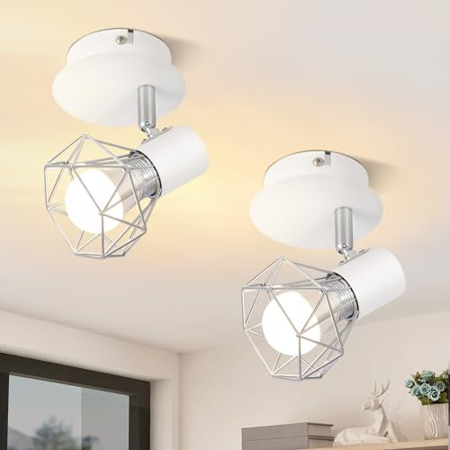 Glitzerlife Deckenstrahler Vintage Weiß Deckenspots 2ER - Deckenleuchte E14 Verstellbare 350°Retor Metall Lampeschirm 1 Flammig für Schlafzimmer Arbeitszimmer Flur Bar Esszimmer Hotel Max. 40W