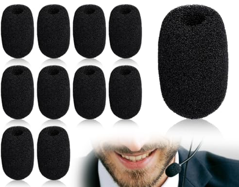 Lhbwhiz 10 Stück Schwarz Popschutz Kopfhörer Mikrofon, Ersatz-Windschutz für Mikrofon und Headset aus Schaumstoff(Schwarz, 40 * 10mm)