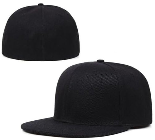 YEKEYI Flat Bill Visor Snapback Hat Blank Brim High Top End Trendy Lain Tone Baseball Cap Cowboyhut, Schwarz , 7 1/4