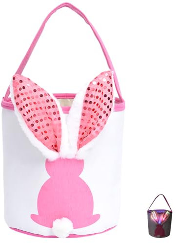 Dlishka OsterköRbchen Leuchtende Hasenkorb,Adorable Rabbit Design Mit Leuchtenden Ohren Und Flauschigem Schwanz!Perfekt FüR Ostereiersuche, FröHliche Kinderfeierlichkeiten. (Rosa)