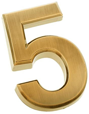 Colcolo Placa Numérica Adhesiva para Puertas de Casa en Dorado Brillante, Número 5, Individual