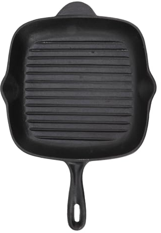 Grillpfanne aus Gusseisen, Großes Fassungsvermögen, Quadratische Steak-Speckpfanne mit Doppeltem Auslass, Universelles Kochgeschirr für die Küche zu Hause, Zum Kochen von Omeletts, Speck,(26CM)