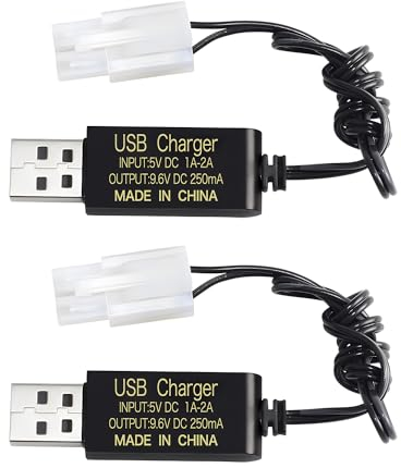 AMZZN Câble de Charge USB de 9,6V avec connecteur KET-2P Tamiya adapté pour Les excavatrices RC, camions, réservoirs, véhicules d'ingénierie, Voitures RC, véhicules Stunt, 9,6V NiCd ou NiMH ou