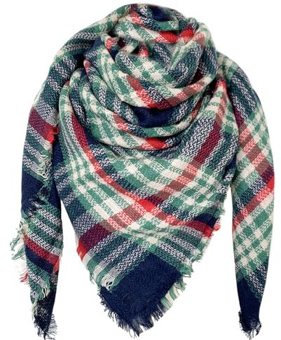 DELEY Retro Damen Tartan Schal weicher karierter karierter Schal Wickelschal Decke Schals Blau und Grün