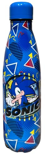 CARTOON Bouteille isotherme en acier inoxydable avec bouchon dévissable, bouteille isotherme en acier inoxydable pour enfants garçons, 500 ml (Sonic 1, bleu)