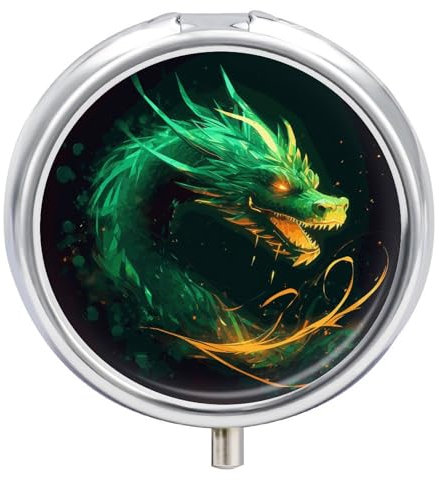 Pilulier rond en forme de dragon chinois à 3 compartiments pour sac à main et poche - Pilulier de voyage portable pour médicaments, vitamines, morue, huile de foie