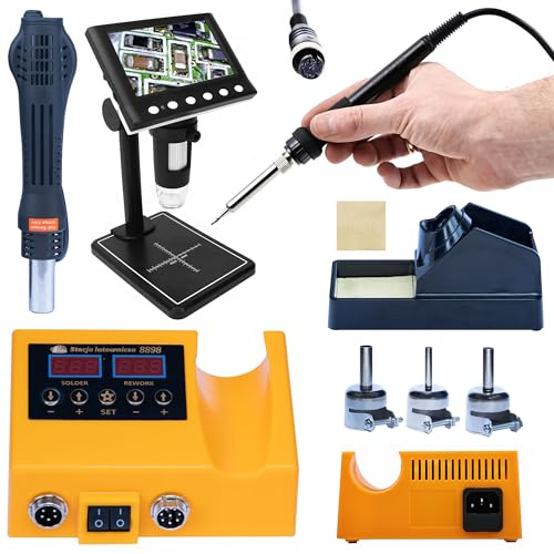 Rosfix Set DM7-B1 Microscope & Soldering Station OH660 - 4.3 Inch LCD, 1000X Zoom, 8 LED, 660W | USB, MicroSD, Hot-Air & T12 Piston | For Electronics, Laboratory, School | Soldering Accessories