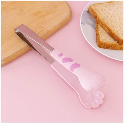 HAOHIZE Küchenzange zum Kochen, Edelstahl, hitzebeständig, niedliche Katzenzange, Mini-Zange, lustige Küchenhelfer, Utensilien, Salat, Grillen, Grillen, Lebensmittelzange (18 cm)