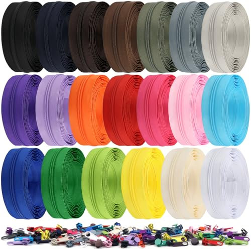 DOITEM 62 Yards/ 56 m Reißverschlüsse Nylon Endlos Reißverschluss Set mit Schieber und Reißverschluss zum Nähen und Basteln - 20 Farben