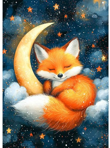 AIRDEA Süßer Fuchs Diamond Painting Erwachsene, DIY 5D Mond Diamant Painting Bilder, Bastelset Erwachsene Frauen als Haus Wanddeko 30x40 cm