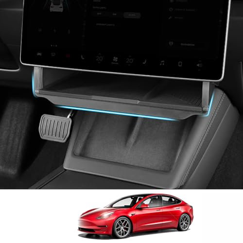 Ywooon Under Screen Magnetic Storage Box for Tesla Model Y 2025 Juniper Model 3 2024 2025 Highland Center Console Organizer Non Slip Convenient Storage Hidden Shelf for Center Console Organizer