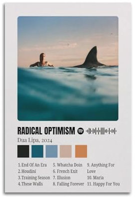 KINGGHYLL Dua Lipa Album Radical Optimismus, dekoratives Gemälde, Leinwandposter, Wandkunst, Wohnzimmer-Dekor, modernes ästhetisches Poster, 30 x 45 cm, ungerahmter Stil