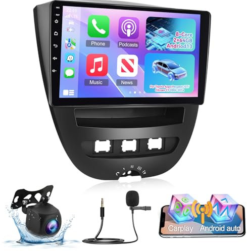 8 Core 4G+64G Android 13 Autoradio per Toyota Aygo/Peugeot 107/Citroen C1 2004-2014 con Wireless Carplay & Android Auto, 10.1 pollici Stereo con Schermo WiFi/GPS/Bluetooth 5.0/32EQ DSP/FM RDS
