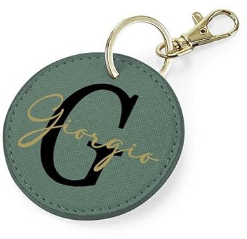 Mr. Gadgets Portachiavi Eco Pelle Personalizzabile con Nome - e Lettera Maiuscola (Tondo, Verde Salvia)