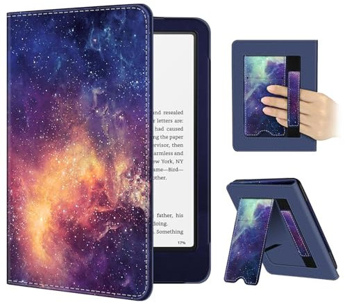 FINTIE Étui pour 7 Kindle Paperwhite (12e Génération, 2024) et Kindle Colorsoft (1re Génération, 2025/2024), Coque avec Béquille, Compartiment pour Cartes et Dragonne, Galaxie