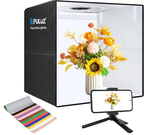 PULUZ Fotostudio Box Lichtzelte 50 x 50 x 50 cm, 50cm Fotobox mit 6 Hintergründen Klappbar Tragbar für Produktfotografie, E-Commerce,kreative Projekte