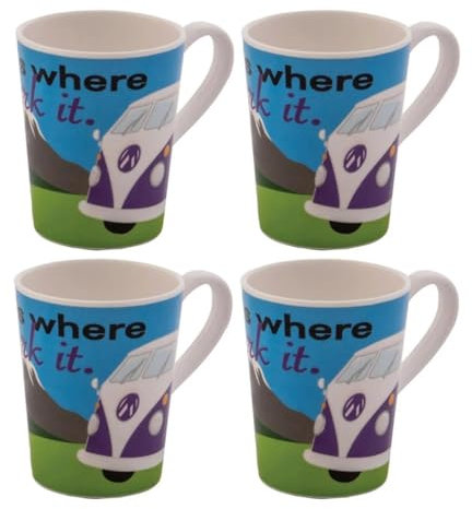 4 x Quest Home is Where You Park it Melamine Mug Campervan Camper Mug Set