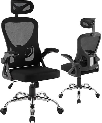 VECELO Chaise de Bureau Ergonomique avec Dossier Adaptable, Fauteuil D'ordinateur avec Accoudoirs, Hauteur Réglable, Pivotant à 360°, Confort au Travail, Gris