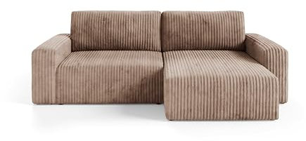 Generisch FANO Cord Ecksofa mit Schlaffunktion und Bettkasten Schlafsofa mit 204 x 132 cm Liegefläche, Cord L Form Sofa (TILIA 17)