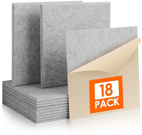 Rdutuok 18 Pièces Auto-Adhésif Mousses Acoustiques, 30 x 30 x 1 cm, Absorbeurs Acoustiques, Panneaux Acoustiques, Pour Studio d'enregistrement, Bureau, Studio,Décoration Murale,Gris Argenté