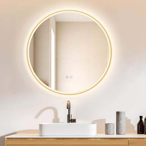 ApeJoy Badspiegel 80cm Rund Led Beleuchtung, Wandspiegel mit ANTIBESCHLAG SPIEGELHEIZUNG und mit Touch Schalter, Licht Wechsel 2700-6500K Warmweiß-Kaltweiß-Neutral Memory Funktion [Energieklasse F]