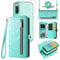 Phone Case for Sony Xperia 10 VI Zipper Wallet Detachable Magnetic Cell Cover and Screen Protector Crossbody Lanyard Strap Bling Glitter Flip Credit Card Holder Slots 10VI 5G XQ-ES72 Women Girls Teal