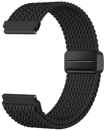Mastten 18mm Nylon Elastisch Geflochten Magnet Smartwatch Uhrenarmband Kompatibel mit Garmin Venu 3S Armband - Venu 2S Armband, 18mm Sport Quick Release Armbänder für Damen Herren, Schwarz